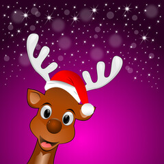 Reindeer with Santa hat wishing Merry Christmas - illustration
