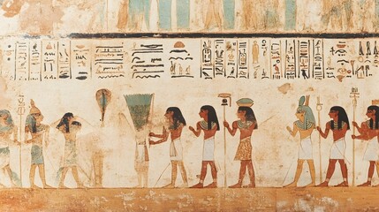 Detailed Close Up View of Ancient Egyptian Book of the Dead Scroll Depicting Ceremonial Weighing of the Soul and Heart on Scales in Afterlife Judgement Ritual