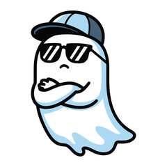 Cool ghost with sunglasses and cap cartoon illustration