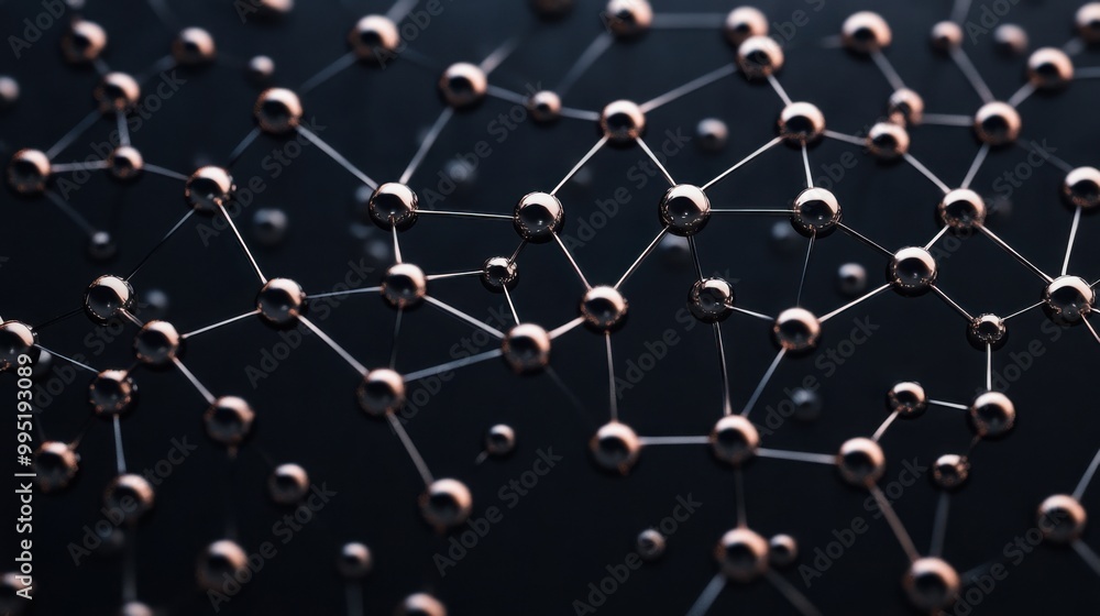 Poster a pattern resembling molecular or atomic structures, with small spheres connected by thin lines