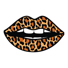 Cartoon Lips with Leopard Print Design