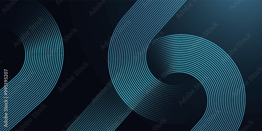 Poster dark blue abstract background with glowing circle lines. geometric stripe line art design. modern sh