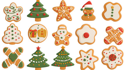 Fototapeta premium christmas icons set with delightful homemade gingerbread cookies decorated 