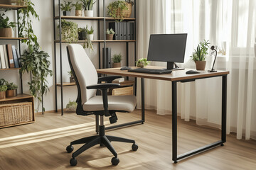 A stylish home office setup with a minimalist desk