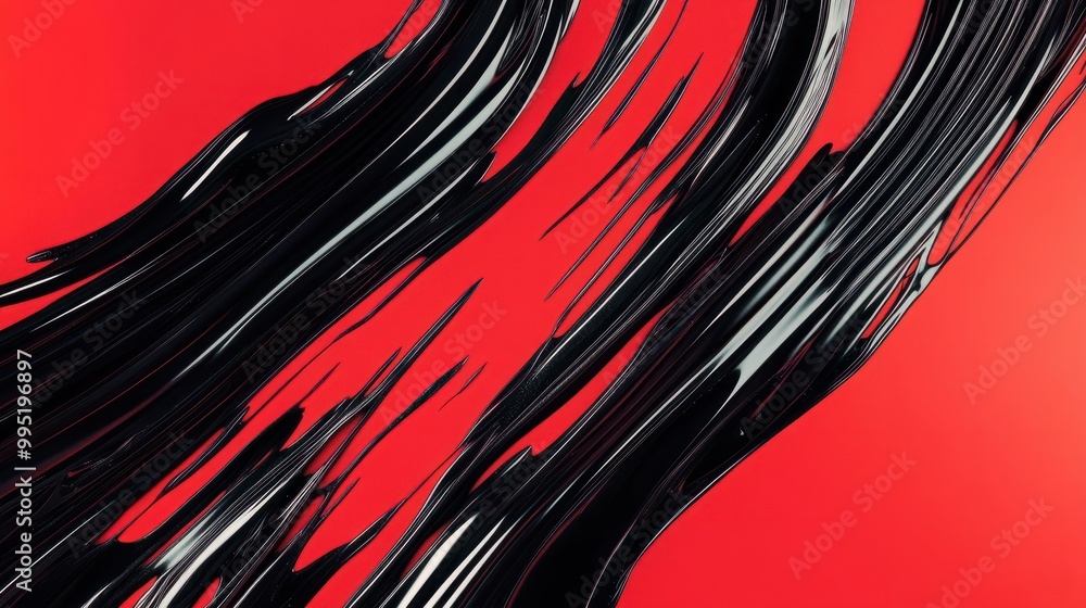 Poster abstract motion graphic animation background of black swirling lines on red background