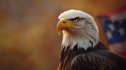Fototapeta premium american bald eagle with usa flag on background