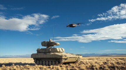 A heavily armored tank equipped with an advanced anti drone jamming device