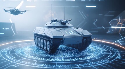 A highly advanced futuristic tank equipped with cutting edge anti drone and anti missile detection capabilities