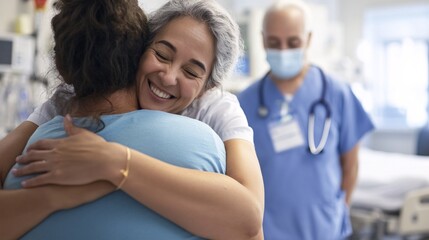 Fototapeta premium Heartwarming Embrace in Hospital Room