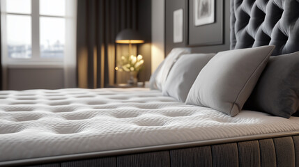 a close up of white mattress bonnell spring in bed room