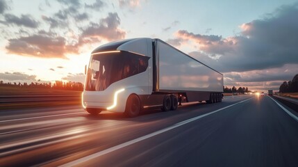 autonomous electric truck driving on highway future of sustainable transportation and logistics