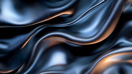 Fototapeta premium A smooth, flowing textile with deep blue and subtle golden highlights, showcasing a dynamic, wave-like texture.