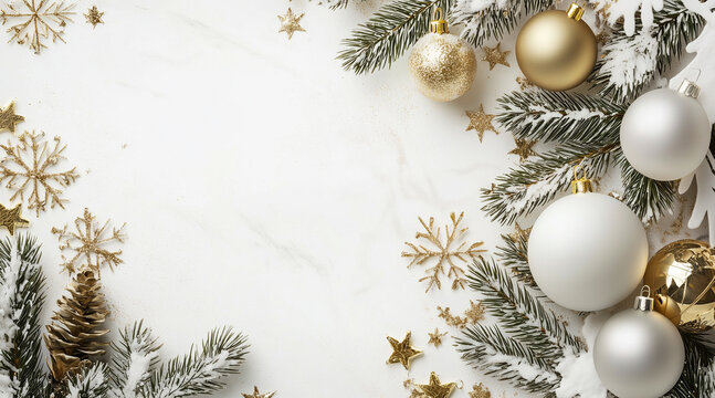 background with christmass decoration. white and gold style