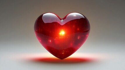 A glossy vector-style heart emoji in bright red with a shiny polished surface glowing from a light source
