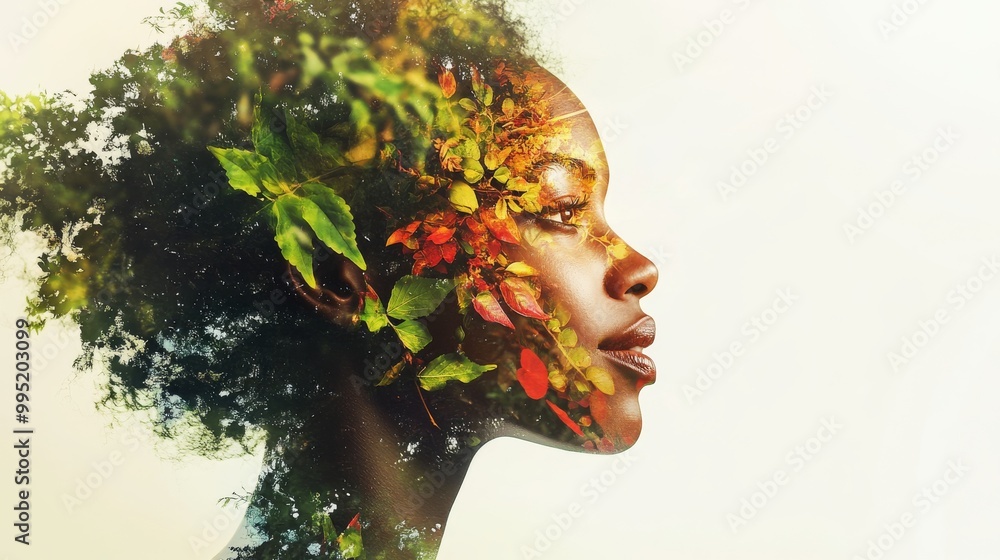 Canvas Prints A woman's face is made of leaves and branches