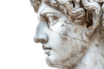 Famous Sculpture. Detail of Statue's Head and Shoulders in Antique Marble