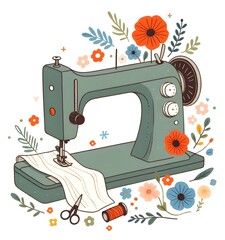 재봉틀,꽃,수선,리폼,그림,삽화,일러스트