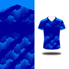blue sport jersey soccer with hexagon pattern