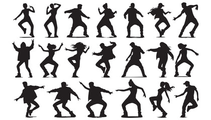 Dancing people Teenager Young girl boy hip hop silhouette Set vector illustration design black and white