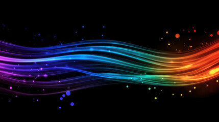 Obraz premium Vibrant waves of color flow gracefully across dark background, creating mesmerizing visual effect. interplay of light and color evokes sense of energy and movement