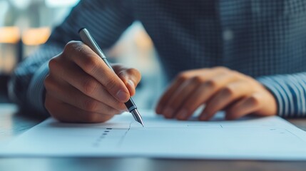 Hand Writing on Paper in Soft Focus Background