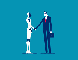 Robot. Robot and businessman shaking hands, Artificial intelligence supports business success