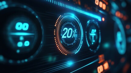 3D Digital dashboard of CO2 level gauge percentage drop down to 0. Net Zero Emissions by 2050 policy animation concept illustration, green renewable energy technology for clean future environment