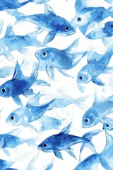 Naklejka premium abstract illustration of a lot of small fishs, blue fishs, white background 