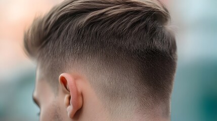 Obraz premium Closeup of a classic Ivy League haircut showcasing the neat tapered sides and back with a slightly longer top that creates a refined and professional look for stylish gentlemen