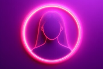 Glowing neon outline of a womans face illuminated in pink and purple light representing digital identity modern communication and virtual interaction in a tech driven world