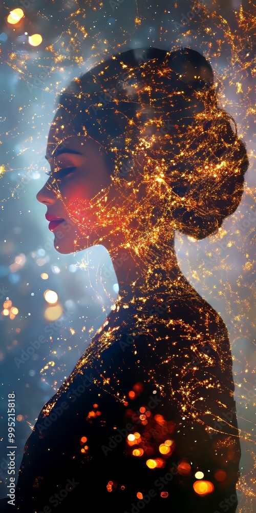 Poster diwali props in double exposure with light patterns