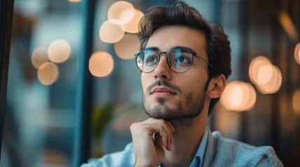 Thoughtful Man in Cafe with Soft Bokeh Background