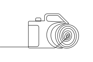 Camera continuous one line drawing of isolated outline simple photography vector icon
