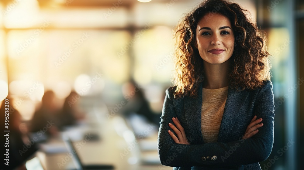 Sticker Confident Businesswoman in Modern Office Setting