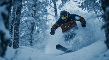 Thrilling Snowboarding Adventure in a Powder-Filled Norwegian Forest