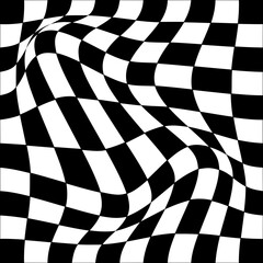 Obraz premium Psychedelic checkerboard seamless pattern. Retro background with black and white chessboard texture. Trendy 60s 70s aesthetic. Vector illustration. 