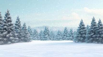 Fototapeta premium Serene Snowy Landscape with Evergreen Trees
