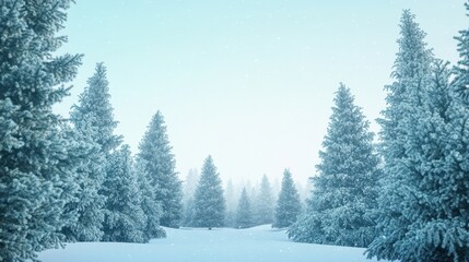 Naklejka premium Serene Snowy Landscape with Evergreen Trees
