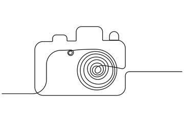 Camera continuous one line drawing of isolated outline simple photography vector icon