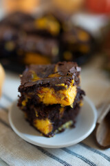 homemade chocolate brownies with pumpkin