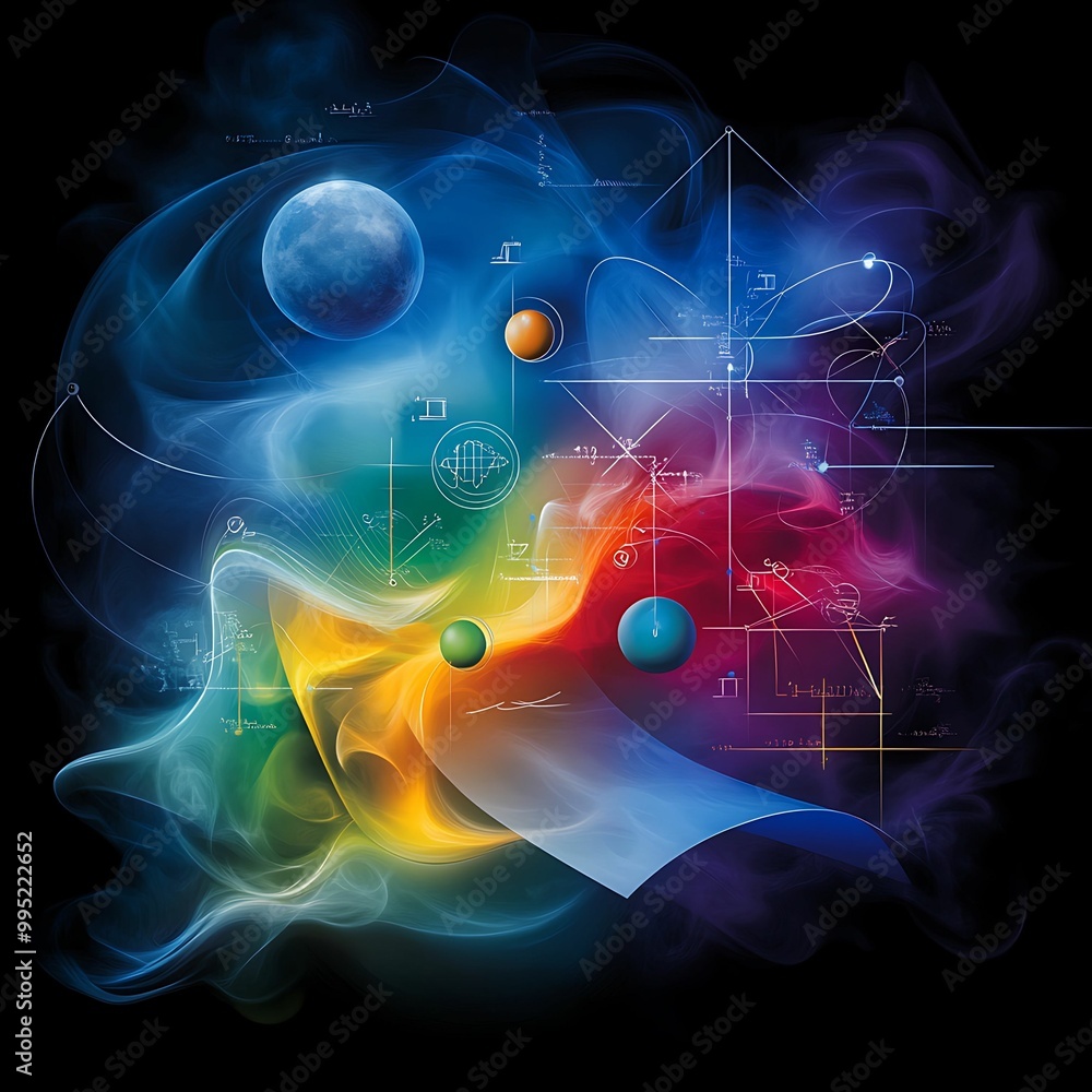 Poster aerial view of mathematical symbols and colorful design