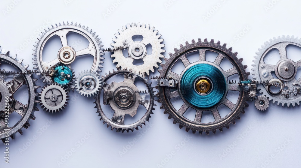 Poster a series of interconnected gears spanning across a timeline symbolizing the seamless exeion and grow