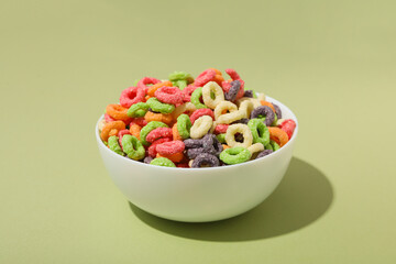 Colorful cornflakes, concept of tasty breakfast, morning food