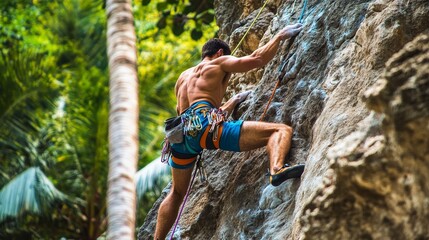 Adrenaline Rush: Brave Rock Climber Conquering a Steep Cliff in the Thrilling Natural Landscape of Brazil