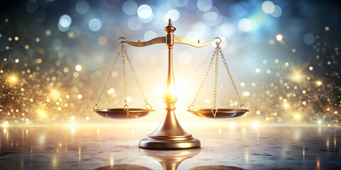 3D Glowing Digital Scales of Justice Icon Surrounded by Abstract Background Symbolizing Equality and Law for Human Rights Day � Modern and Impactful Design