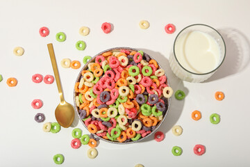 Colorful cornflakes, concept of tasty breakfast, morning food