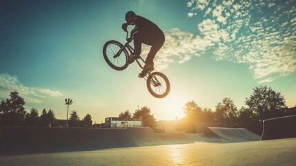 Obraz premium Urban BMX Rider Performing Tricks in a Skatepark in Germany