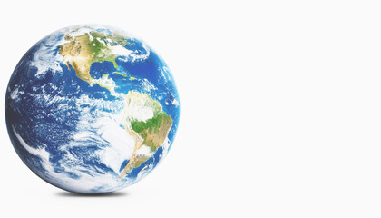 Earth globe isolated on white background with free from copy space for text, environment banner.