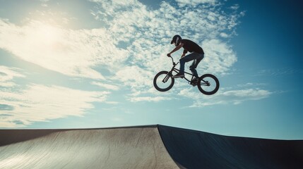 Obraz premium Urban BMX Rider Performing Tricks in German Skatepark