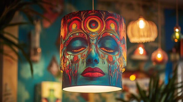novelty lampshade in amazing, different, unique full makeup women design Richy with colors hanging from ceiling 